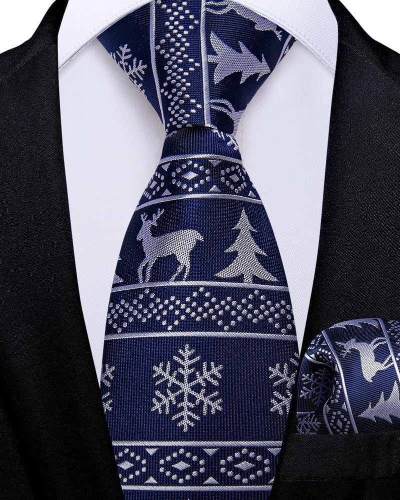 DiBanGu Boys Christmas Tie Set Silk Xmas Holiday Pre-tied tie and pocket Square for Kids Festive Tie with Gift Box - Image 2